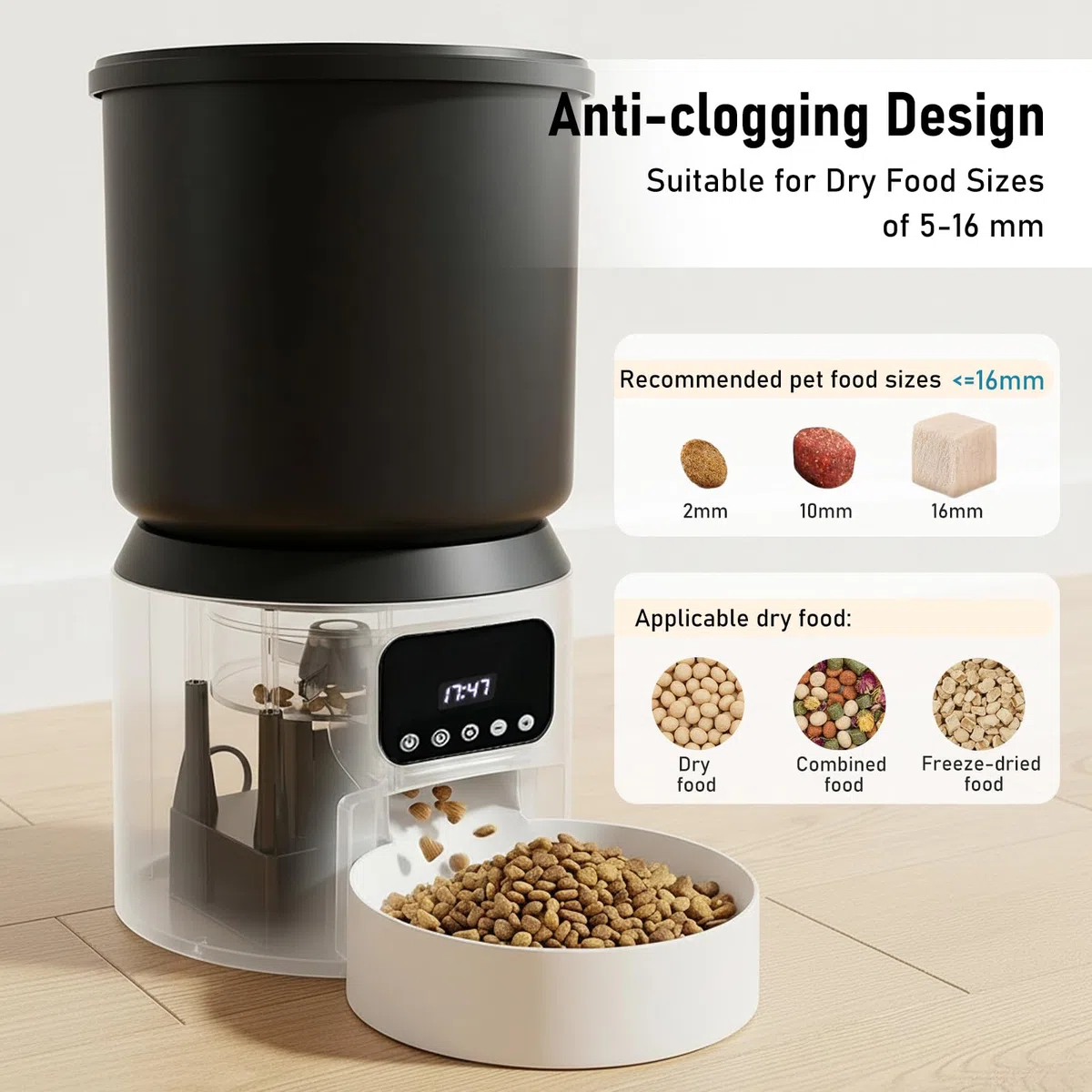 Comedero Gato Automatico, 4L Dispensador Comida Gatos y Perros, Comedero Automático para Gatos con Temporizador Programable, 1-9 Comidas al Día, Liofilizados Compatibles, para Perros/Gatos