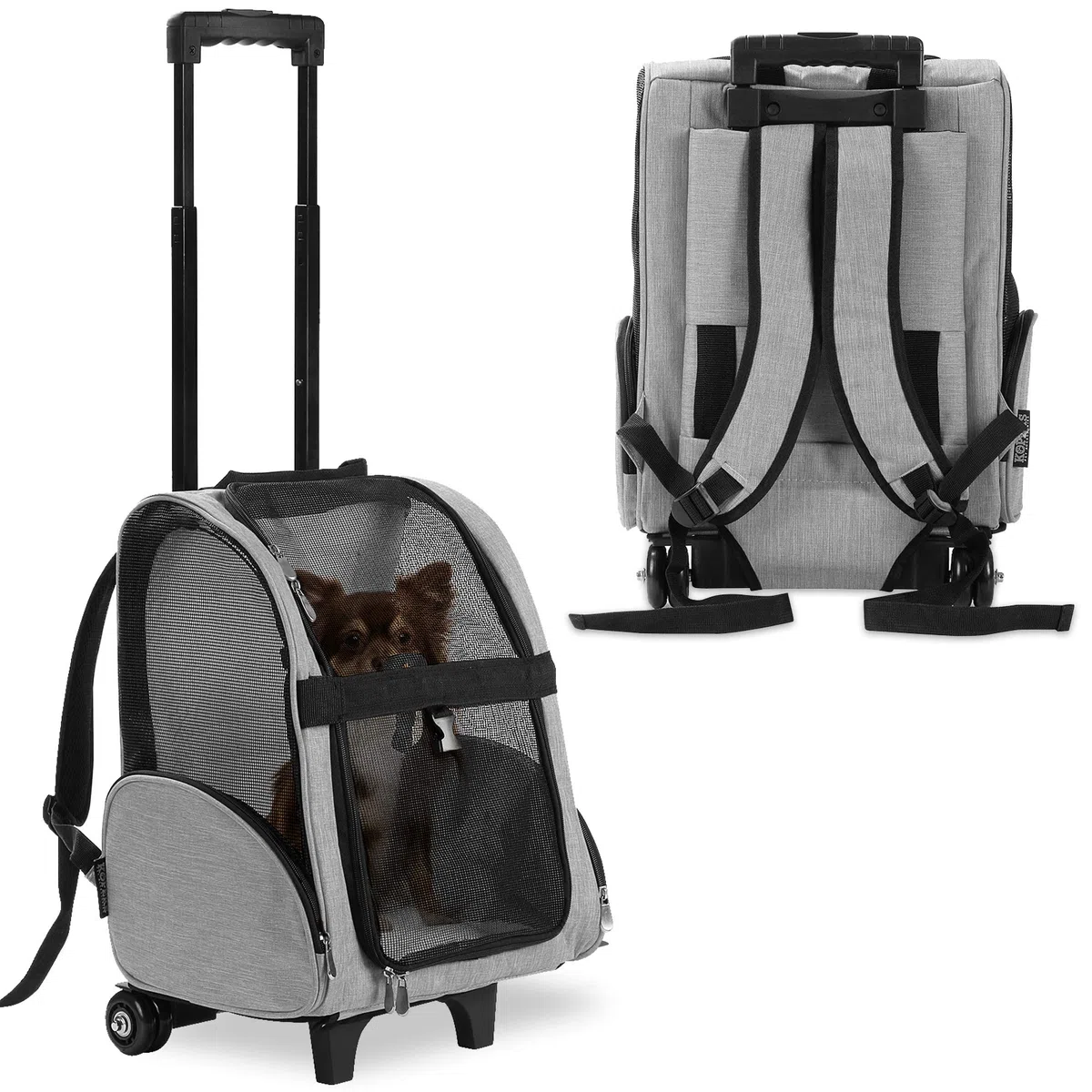 KOPEKS Mochila de Viaje para Mascotas de Lujo con Ruedas Dobles, Gris Jaspeado, aprobada por la mayoría de Las aerolíneas