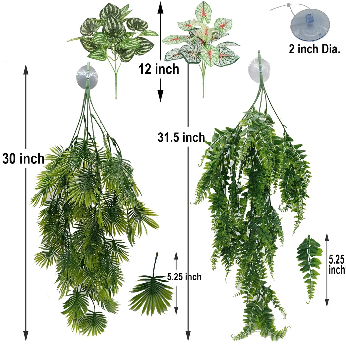 Plantas de reptiles para accesorios de tanque de dragón barbudo, planta de terrario, decoración artificial para jaula de serpiente, planta falsa para hábitat de leopardo geco, pitones de bola