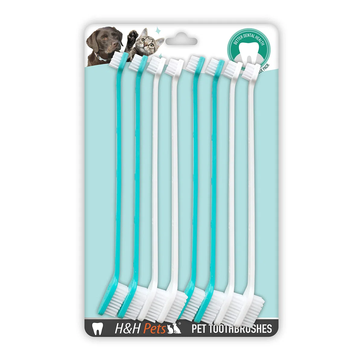 H&H Pets Cepillo de dientes para perros con diseño de doble cabeza para perros pequeños y grandes, paquete de 4 u 8 unidades