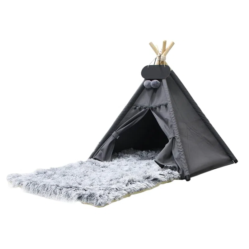 Mascotas Tipi Tienda de campaña para perros con alfombra de felpa lavable para gatos, cama para perros y gatos, casa de juegos, 70 x 70 x 80 cm