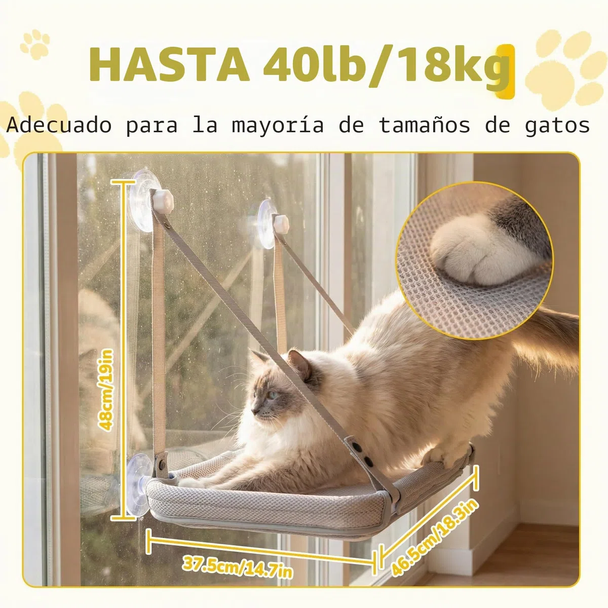 CATISM 2 en 1 Escritorio para Gatos & Plegable Hamaca GatoVentana de hasta 18kg, Lavable Cama para Gatos con Ventosa Fuerte para Oficina en casa