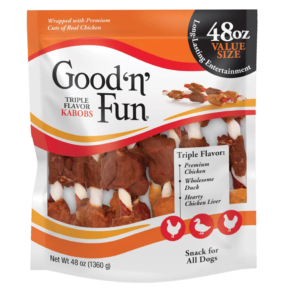 Good'n'Fun - Brochetas de cuero crudo con triple sabor para perros, 3 libras (paquete de 4)
