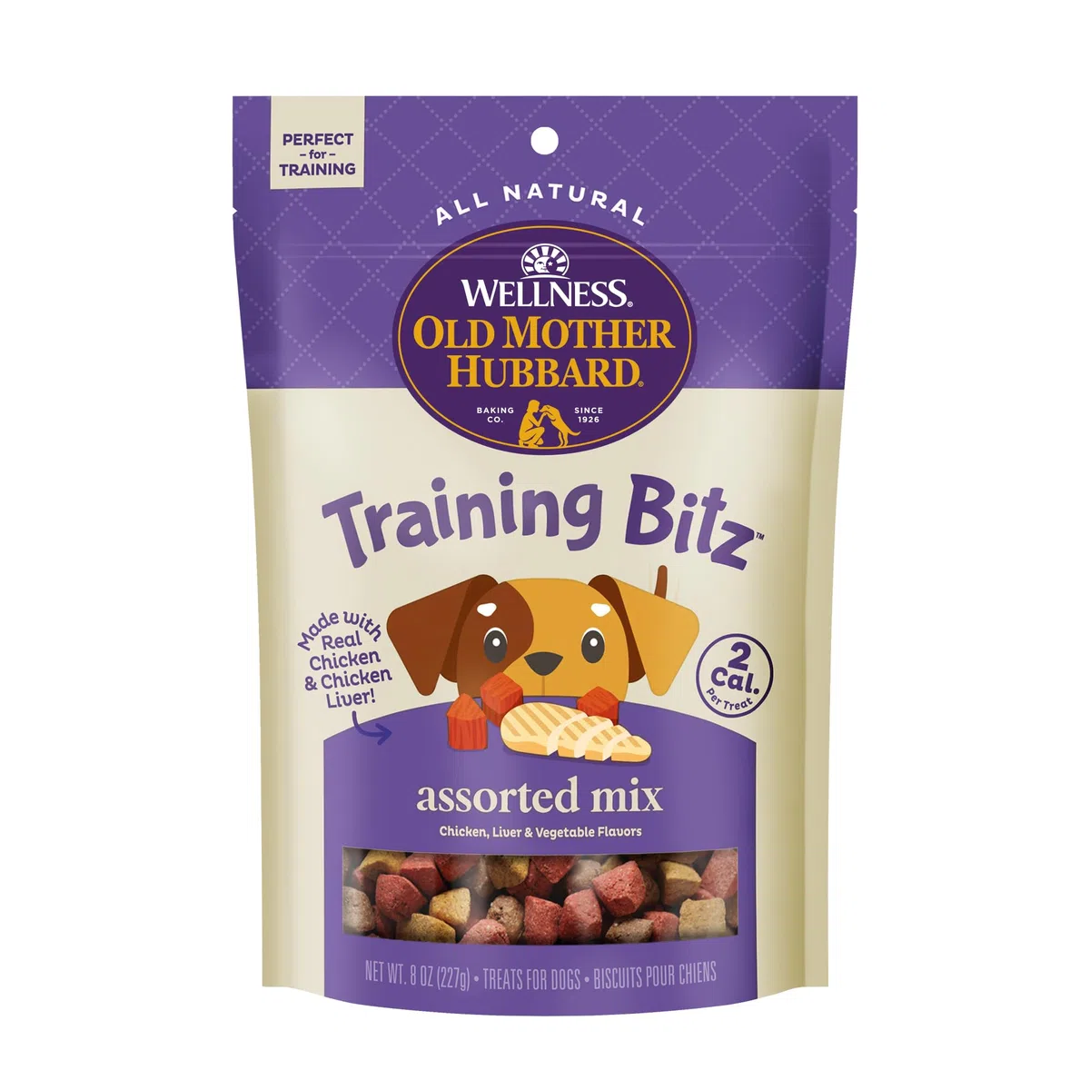 Old Mother Hubbard Bitz Natural crujiente para Entrenamiento de Perros, Pollo, hígado y Verduras, Bolsa de 8 onzas