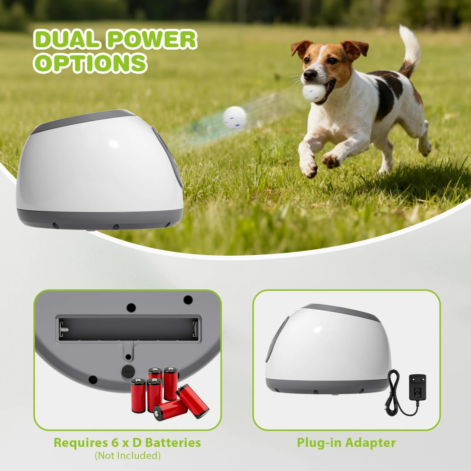 Lanzador de Pelotas para Perros，Lanza Pelotas Perro con 6 Pelotas de Tenis de 2''，Pelota interactiva Perro Distancia Ajustable 10/20/30ft para Interior y Exterior