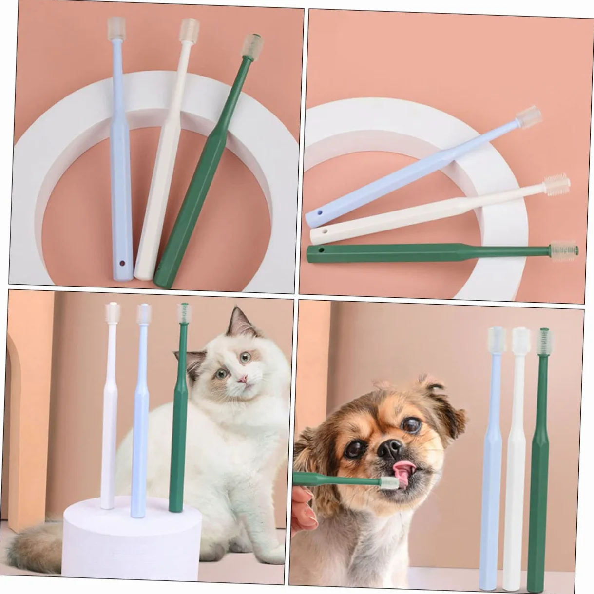 Kisangel 12piezas Cepillos De Dientes Para Mascotas Cepillos Manuales Grados Para Limpieza Bucal De Perros y Gatos Diseño y Compacto