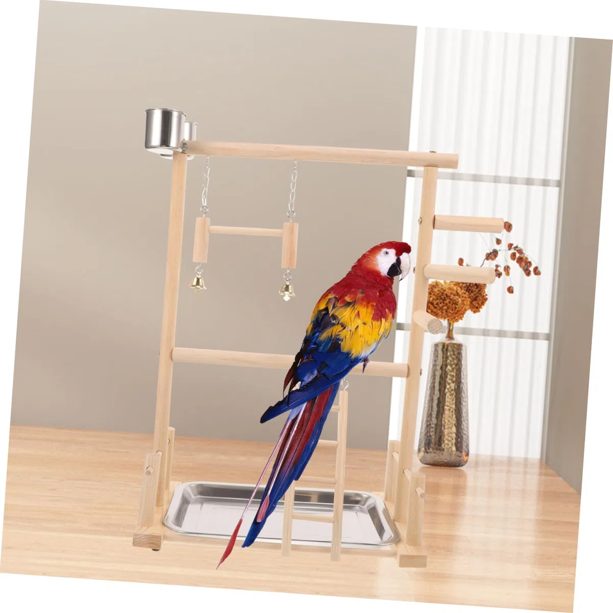 BESPORTBLE 1juego Soporte para Aves Área De Interactiva Escalera y Comederos Juguete para Periquitos y Cacatúas Accesorios Naturales para Jaulas De Aves