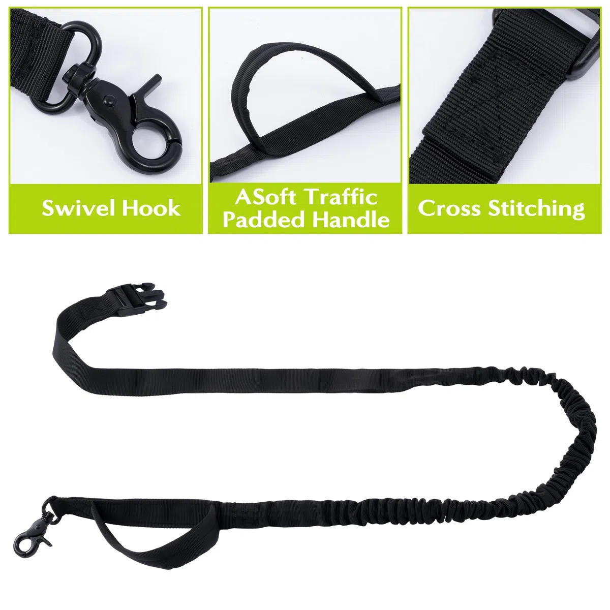 Correa para perro manos libres, correas para correr con bolsa con cremallera, cinturón reflectante ajustable, elástico retráctil de doble asa para perros pequeños, medianos y grandes, para