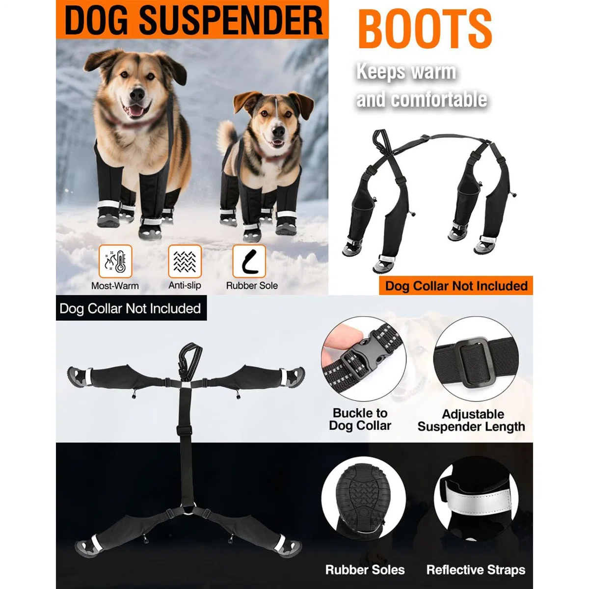 Botas De Nieve con Tirantes para Perros Impermeable Ajustable Protector De