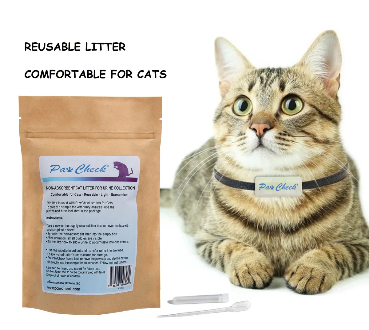 PawCheck Arena para gatos para recolección de orina, reutilizable y no absorbente, kit de recolección de orina para gatos destinado a controlar la salud del gato