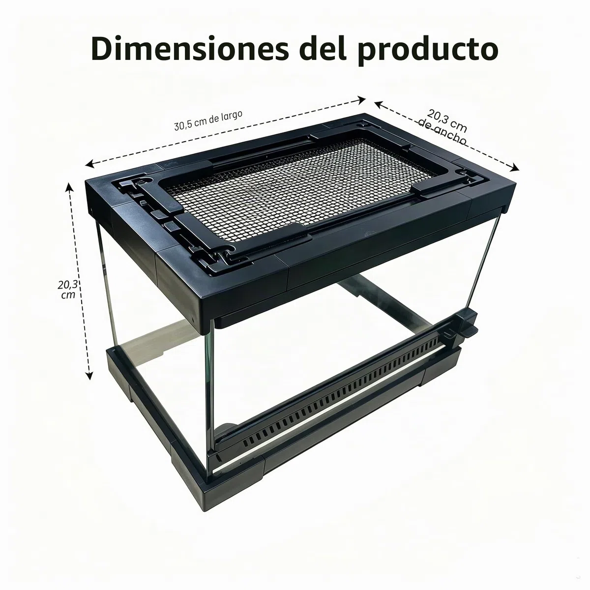 Terrario de cristal para reptiles, caja de anfibios, caja de hábitat para ranas, arañas, mantis religiosa, grillo, tarántula, cangrejo ermitaño (30 x 20 x 17 cm)