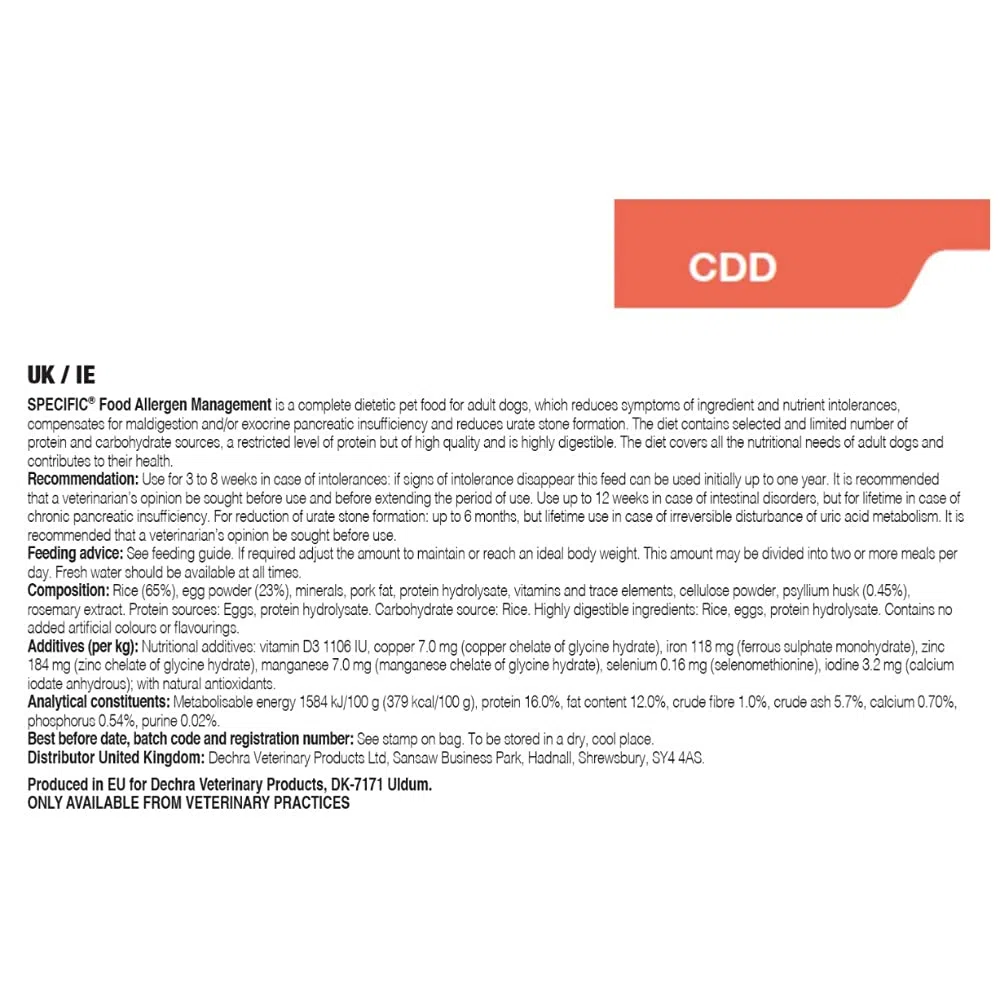 Specific Specific Canine Adult Cdd Food Allergy Management 7Kg 7000 g