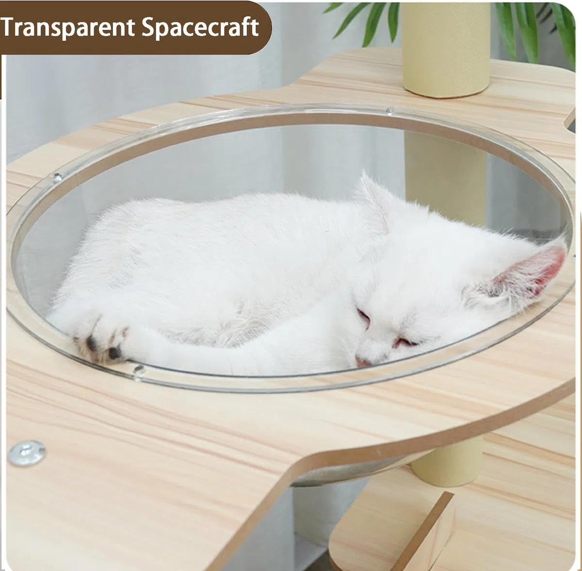 Rascador para Gatos Grandes,165 cm Arbol para Gatos con 12 Postes, 1 Casa para Gatos,Cápsula Espacial Transparente, 3 Plataformas,Pompón,1 Escalera de sisal para moler Garras(Color Madera