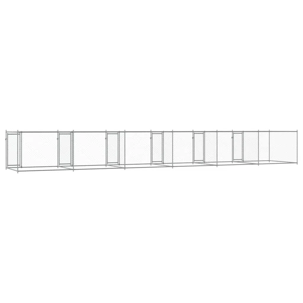 Perrera para perros de acero galvanizado con puertas gris 12 x 2 x 1,5 m, salida para perros cachorros, jaula con seguridad, protección, entrenamiento y separación en el jardín o terraza