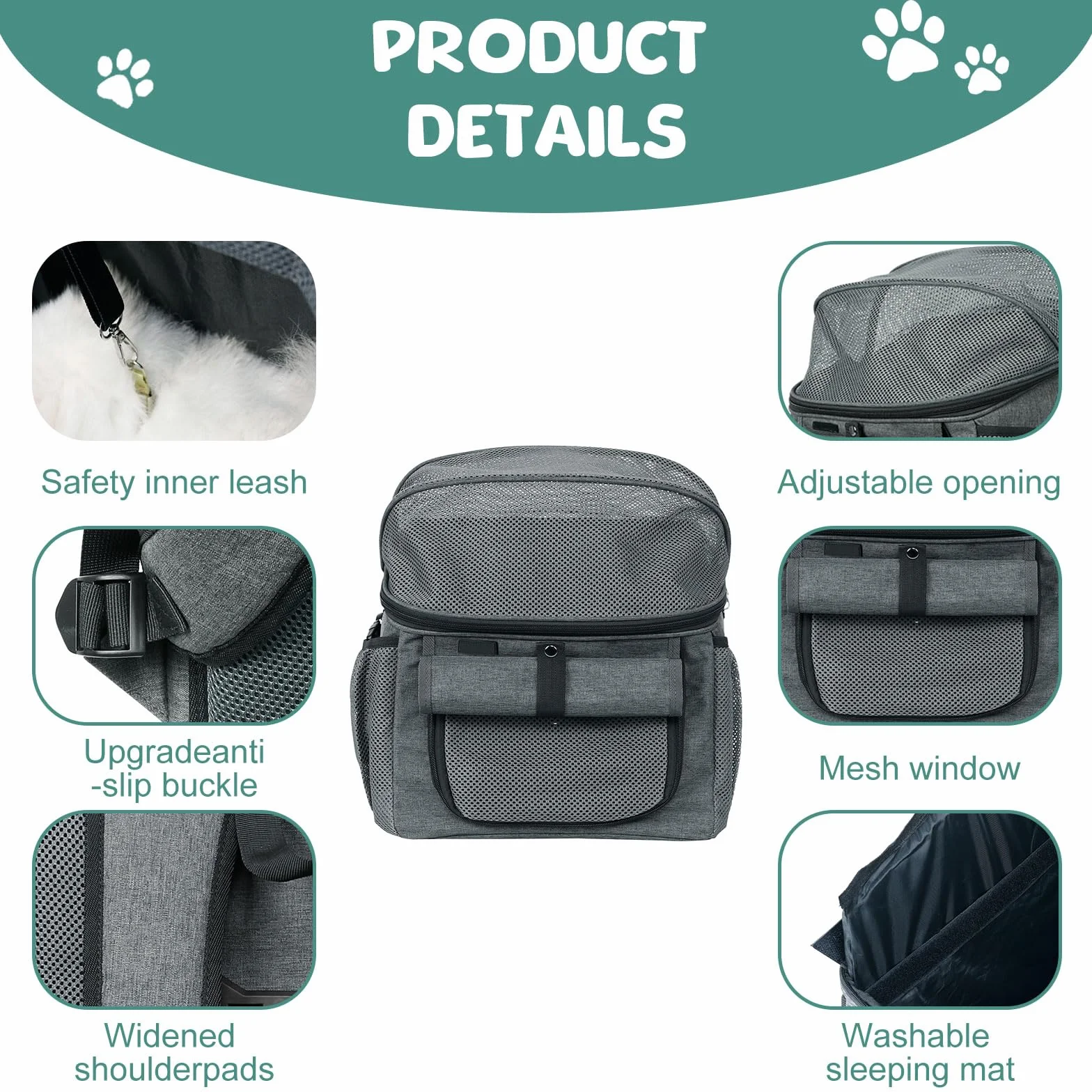 Cesta de bicicleta para perros, bolsa de bicicleta para mascotas con adaptador de manillar, desmontable, tejido de malla transpirable, correas ajustables, cesta plegable de bicicleta para mascotas