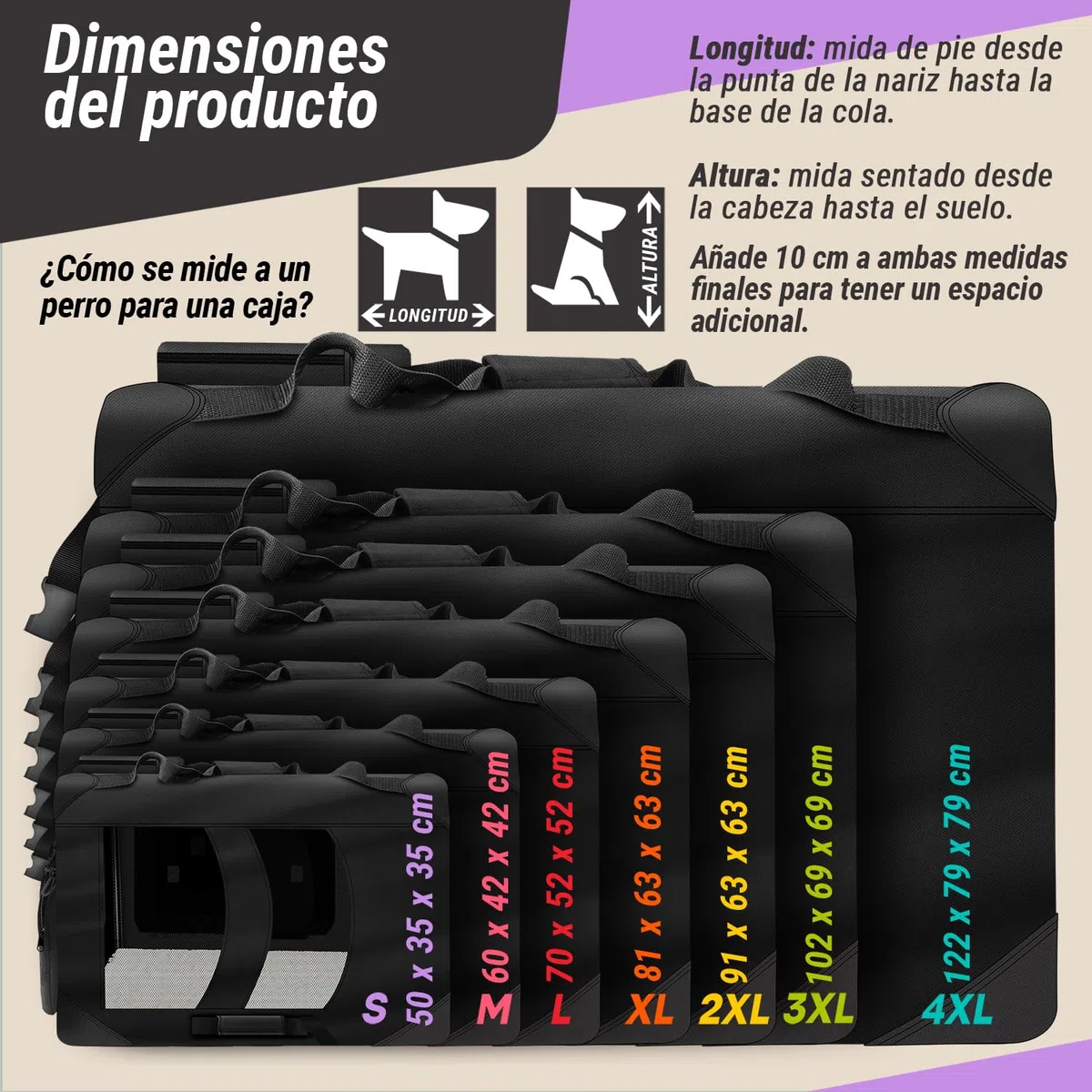 all Pets United® Transportín Plegable para Perros XL - 82x60x60 cm | Bolsa de transporte extensible - estructura de acero - nailon Oxford - apta para tren, coche y avión