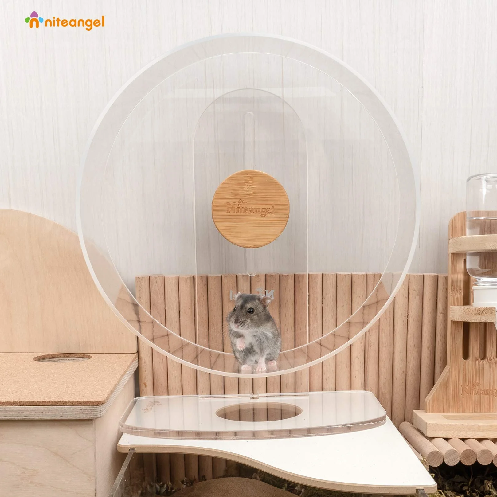 Niteangel Rueda de Ejercicio silenciosa para hámster, Rueda de acrílico giratoria silenciosa de Doble rodamiento para hámster, jerbos, Ratones, Degus u Otros Animales pequeños (Mediano, versión más