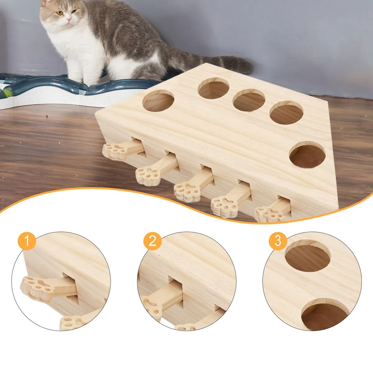 Juguete Interactivo de Madera para Gatos, Ideal para Ejercitar Gatos Y Gatitos de Todas Las Edades.