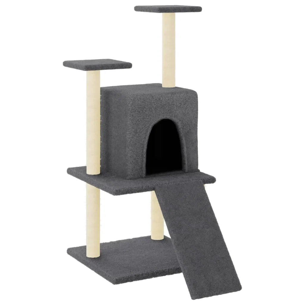 ShGaxin Rascador para Gatos con Postes de sisal Gris Oscuro 110 cm, Rascador Gato, Arbol Rascador para Gatos, Gatos Accesorios, Torre Gatos, Arranhador para Gatos, Casa para Gatos