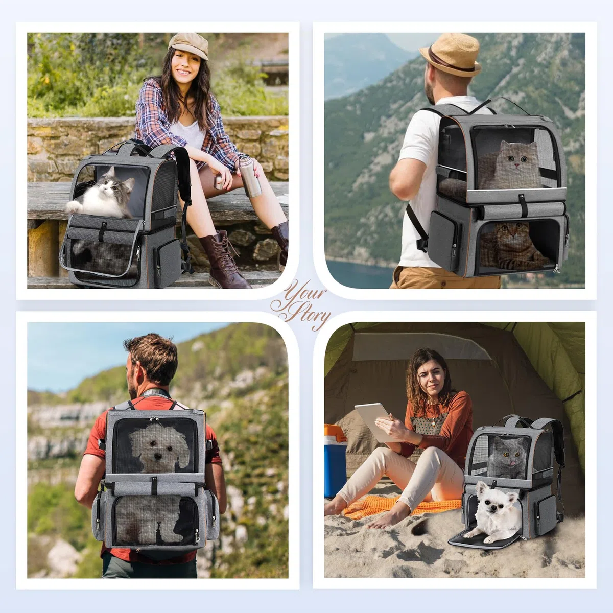 Lekesky Transportador doble para gatos para 2 gatos, mochila para mascotas para 2 mascotas, mochila de doble compartimento para mascotas para dos gatos pequeños o un perro mediano, mochila