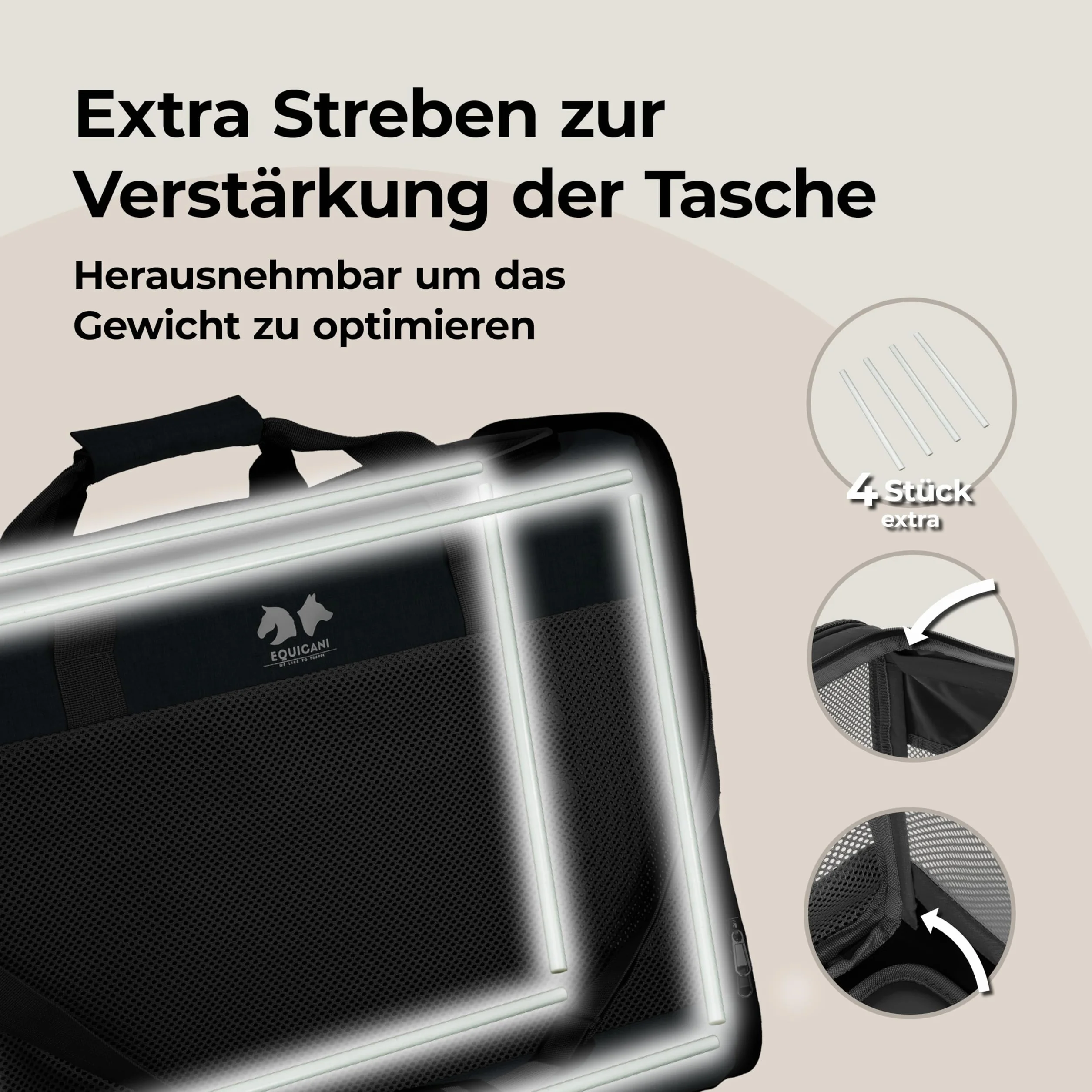 EQUICANI® Bolsa para perros, 55 x 40 x 23 cm, plegable, ligera, con tejido de malla, correa y base extraíble para perros y gatos, para viajes, coche, vuelo (negro)