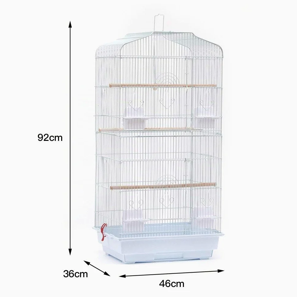 Jaula para Pájaros Jaula Metálica para Mascota Aves Loros Canarios con Teche Abierto Jaula Aves Metal (46 * 36 * 92 cm (Blanco))