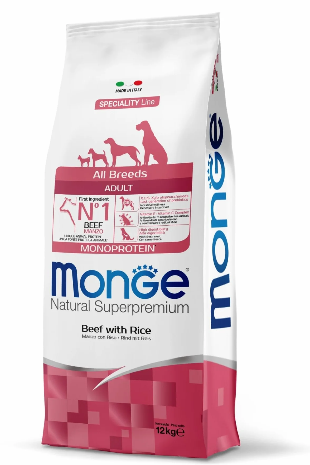 Monge Natural Superpremium Adult Beef and Rice, alimento para Perros para Todas Las Razas (alimento seco para Perros con Carne y arroz, Muy Rico en Fibra y vitaminas, 12 kg)