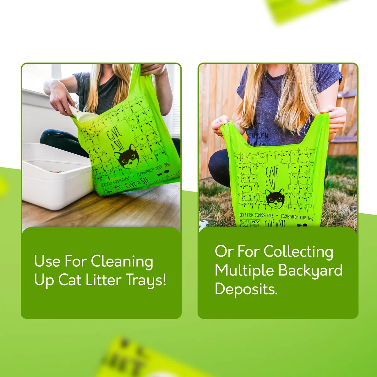 Certified Home - Bolsas de arena compostables para gatos para excrementos de perros grandes, 10% a caridad, bolsas compostables a base de almidón de maíz + bolsas de basura para arena de gatos (90