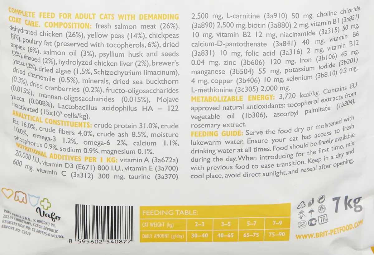 Comida húmeda para Gatos VAFO PRAHA s.r.o. Brit Care Cat Haircare 7kg Sano y Shiny Coat GF