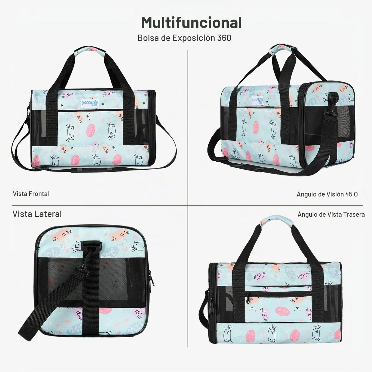 PETCUTE Transportin Gato Plegable,Aprobado por Aerolíneas,Bolsa de Transporte para Mascotas Transpirable con Colchón Suave,Transportadoras para Perro con Correa De Hombro Ajustable,Viajar en Tren,M