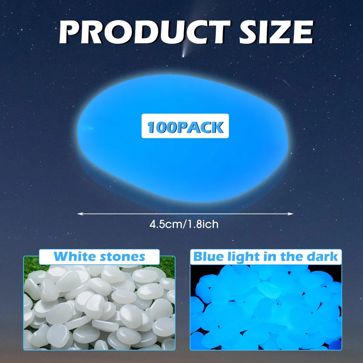 Landical 100 Piedras Que Brillan en la Oscuridad, Piedras Que Brillan en la Oscuridad, Piedras Luminosas para Acuario, Grava, decoración de Plantas suculentas (Blanco, 1.8 Pulgadas)