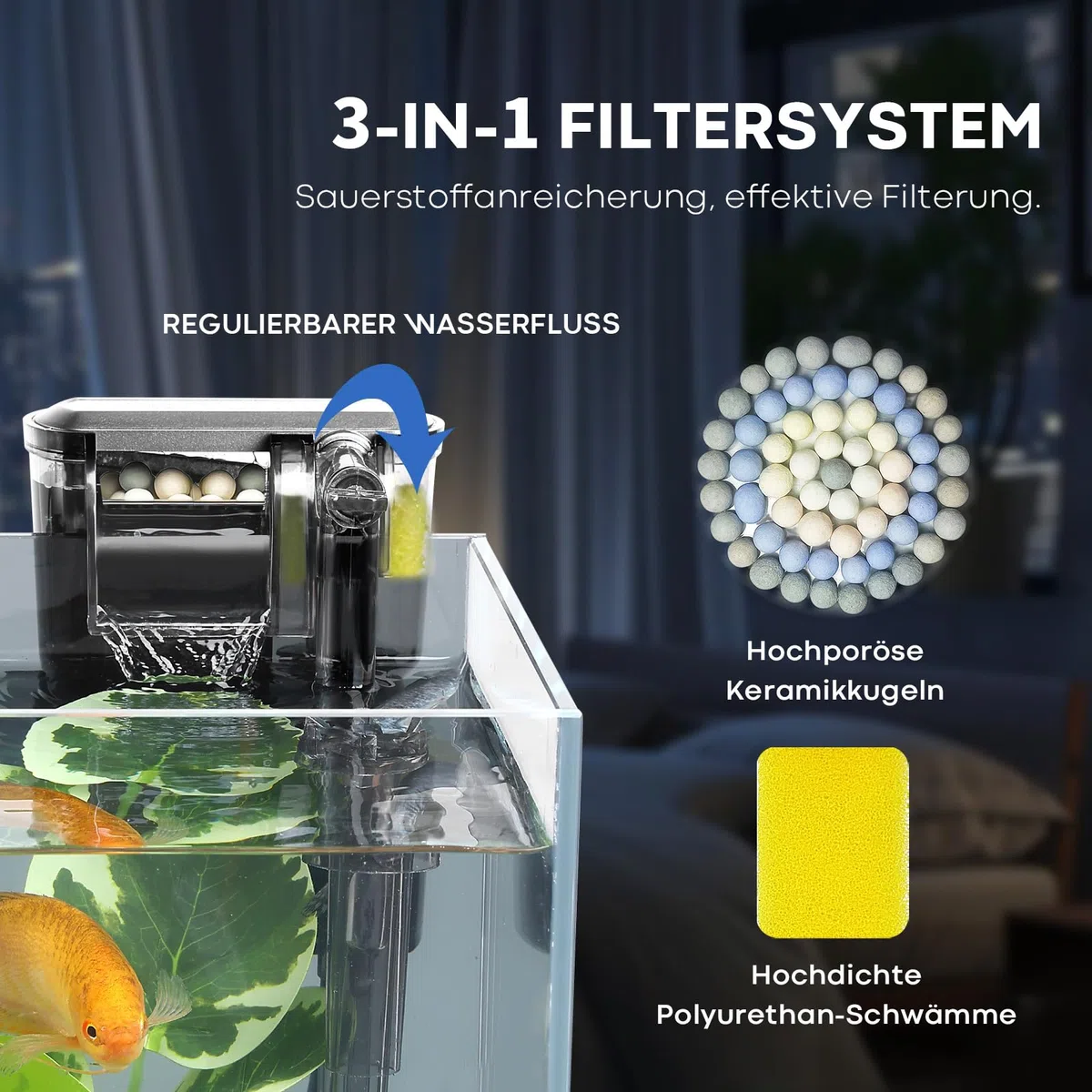 Desktop Betta Kleines Aquarium Glasaquarium 5 Liter Komplettset 15x15x20, Selbstreinigendes Filtersystem, Helles LED-Licht, Kies, Pflanze, Reinigungswerkzeug, Starter-Set für Kleine Räume