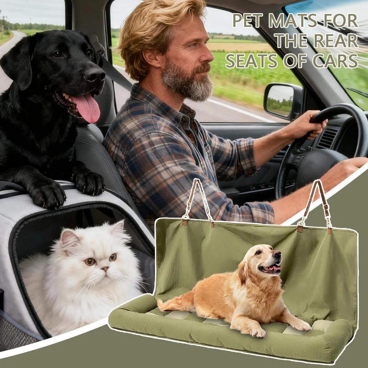 Genérico De Asiento Trasero para Perros,Alfombrilla Plegable para Parte