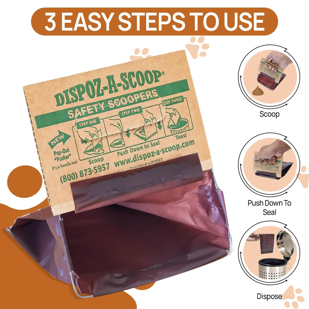 Dispoz-A-Scoop Bolsas para caca para perros (paquete de 96) | Scoopers fáciles de seguridad | Bolsas desechables para residuos de mascotas, cuchara y sello, sin perfume