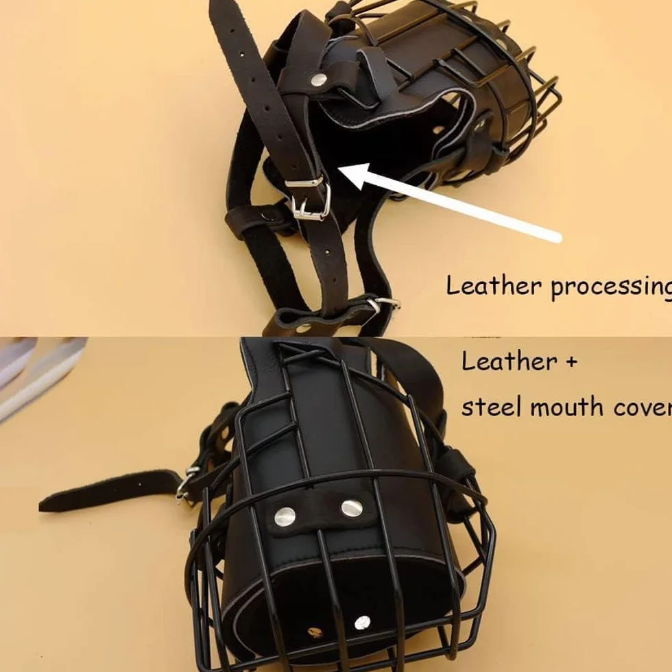 Bozal ajustable de metal y cuero para perro pastor alemán, doberman, rottweiler y otros perros medianos y grandes, ideal para adiestramiento, negro, L