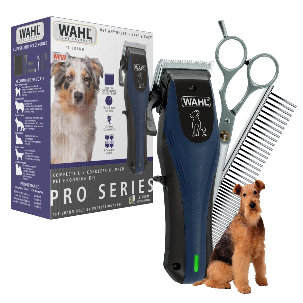 Wahl Power Pro - Cable Recargable de Iones de Litio inalámbrico, Kit de Aseo para Perros – Cortapelos eléctricos inalámbricos Resistentes para Aseo de Las Capas más Gruesas, Modelo 3024675 | Cortapelos eléctricos inalámbricos resistentes para perros para