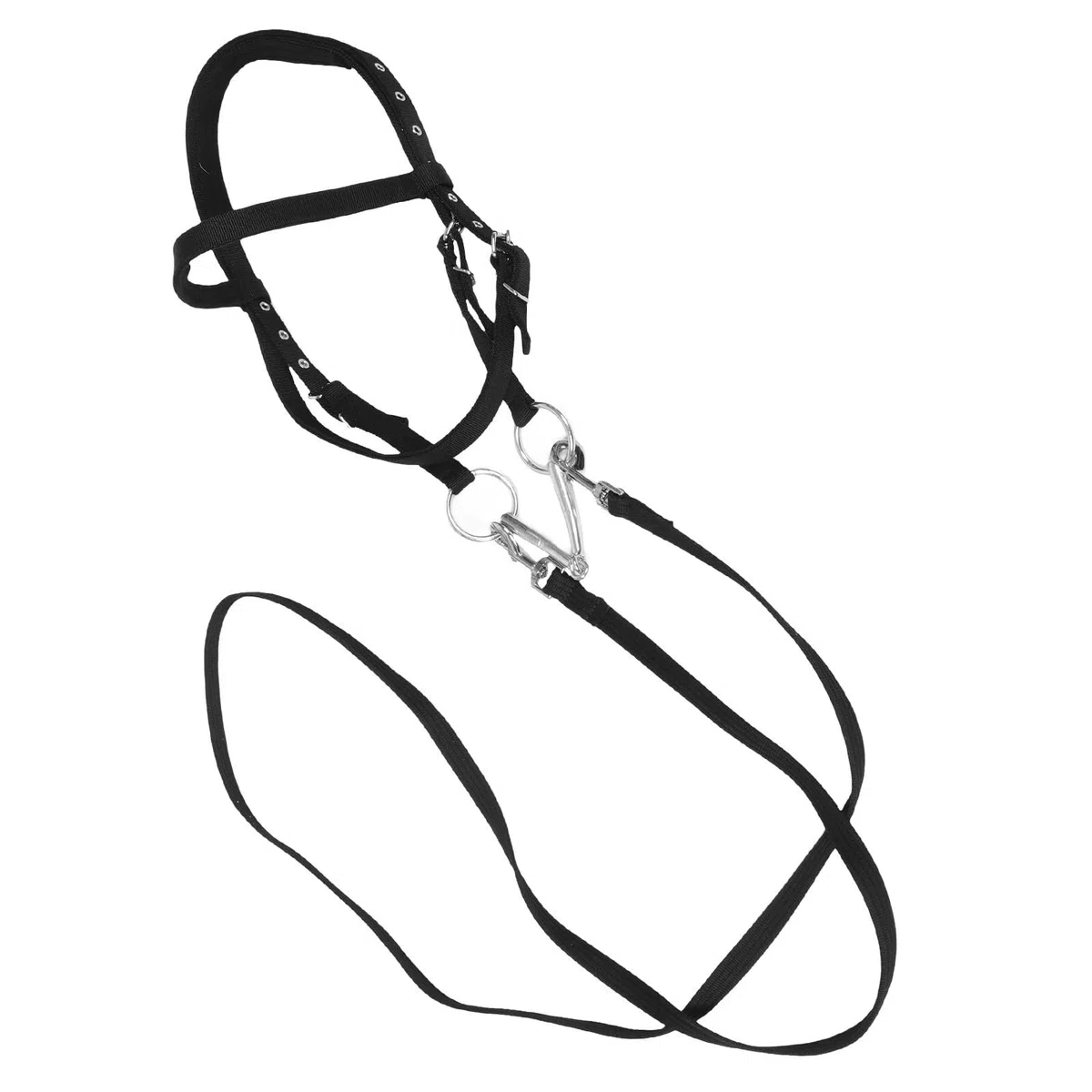 Operitacx Cabestro de Cuerda para Caballos en Nylon Negro, Diseño Ergonómico Excelente Control, Adecuado para Entrenamiento y Equitación de Caballos Jóvenes y Adultos