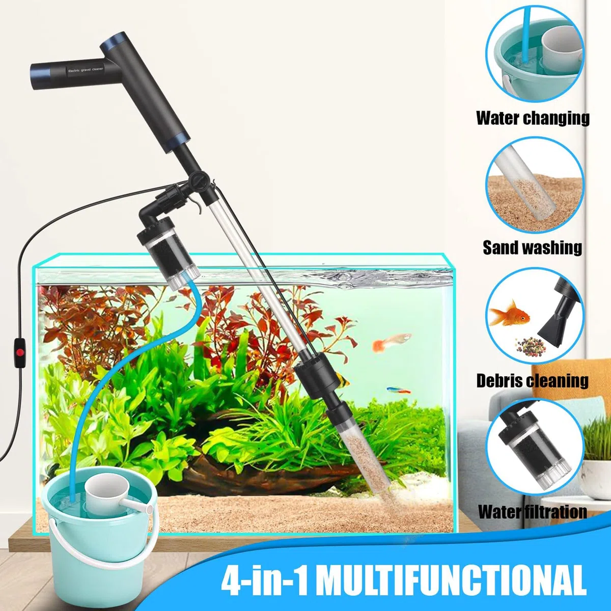 Lavadora Permanente de hábitat subacuático de 6 W con filtración de Pasos y Pantallas de Espuma para eliminación eficaz de residuos Juego de Limpieza de acuarios