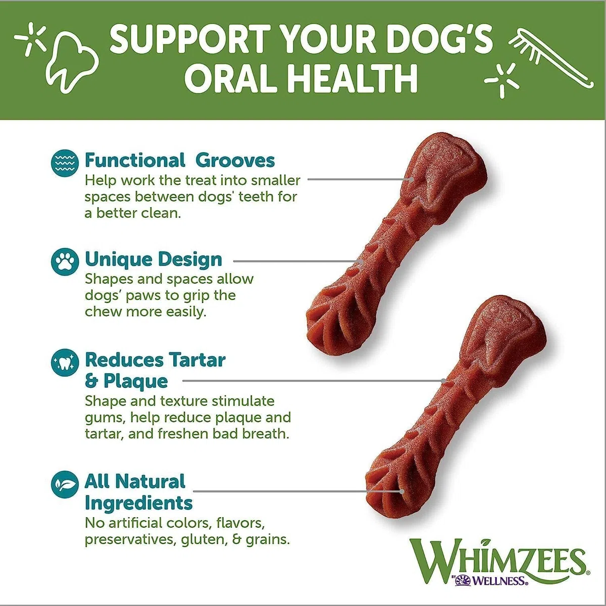 WHIMZEES X-Small Toothbrush Natural Healthy Daily Dental Dog Treats - 2 Pack