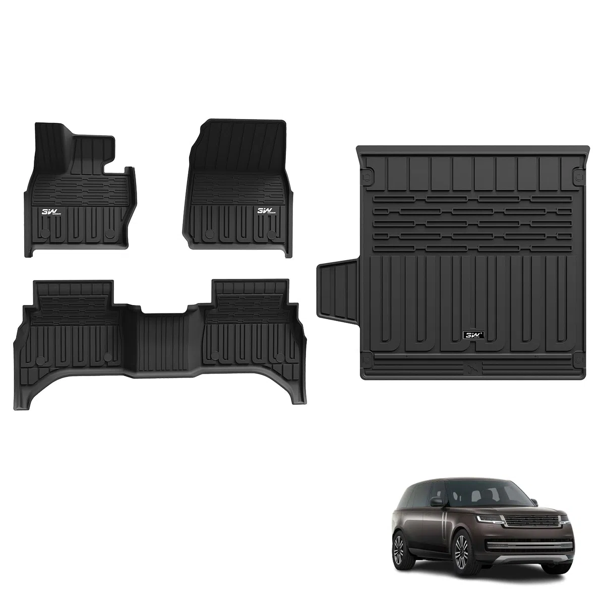 3W Alfombrillas de Coche y Maletero para Range Rover L460 2023-2024, TPE Alfombrillas para Todo Tipo de Clima para Range Rover la 1ª y 2ª Fila Juego Completo, Admite Perros, Accesorios, Negro