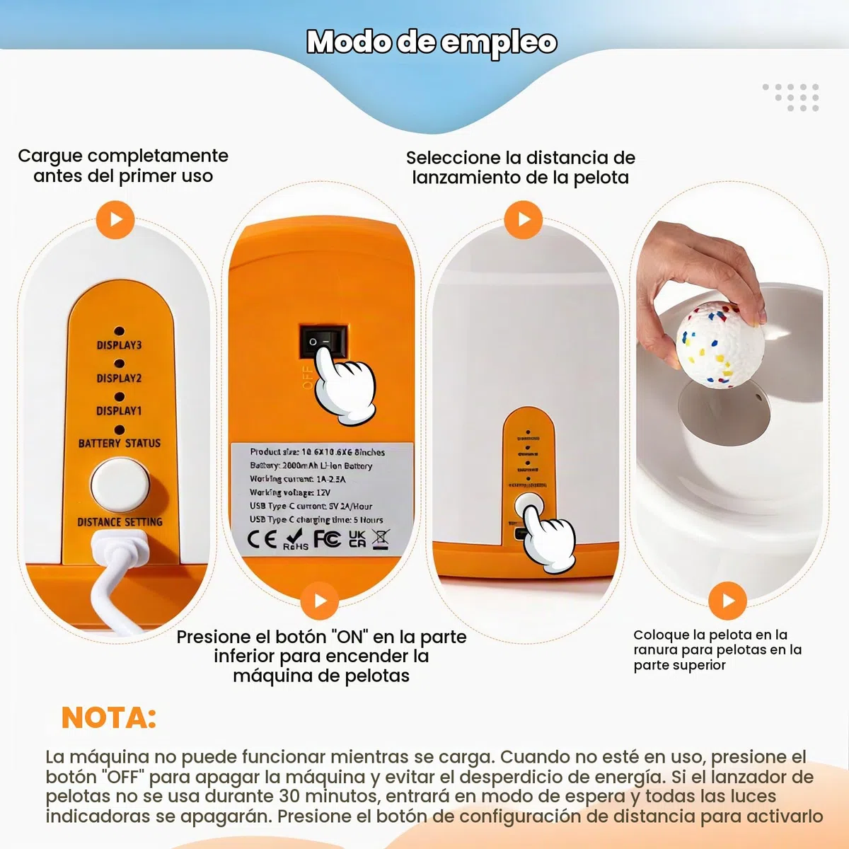 Lanzador automático de Pelotas para Perros, Máquina lanzapelotas con 6 Pelotas de Tenis de E-TPU y 3 ajustes de Distancia Juguete Interactivo para Perros (Distancia de Lanzamiento: 20–46 pies)