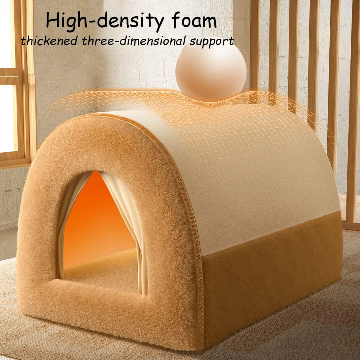 Casa de perro plegable 2 en 1, sofá cama cerrada para mascotas con cojín extraíble y lavable, caseta para perros para interiores, casas de mascotas condominios para gatos, cachorros (79 x 60 x 59 cm