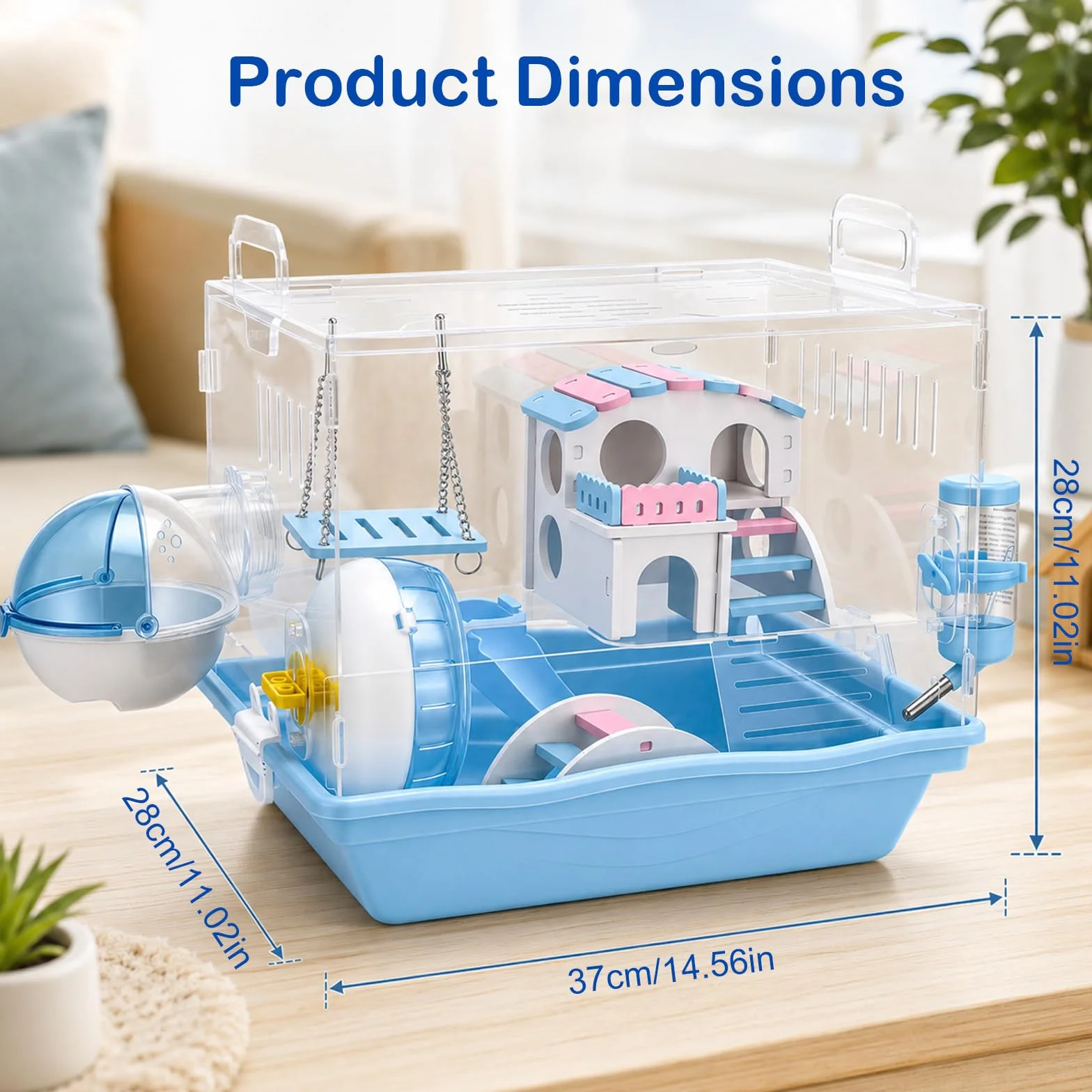 Jaula acrílica para animales pequeños, 2 niveles, con accesorios completos, casa para hámsteres, moderna casa de hámster con puerta ancha y diseño transparente, 37 x 33 x 28 cm para hámsters, ratones