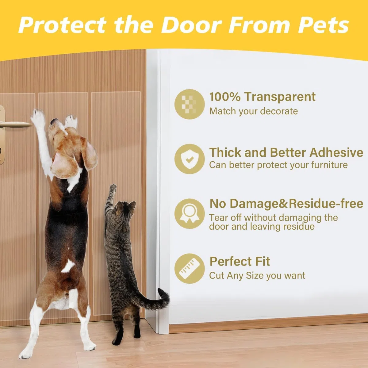 yongjoy Protector de puerta contra arañazos de perros, marco de puerta de gato, protector adhesivo de un solo lado, protector de puerta antiarañazos para perros, transparente, 394 x 8.2 pulgadas