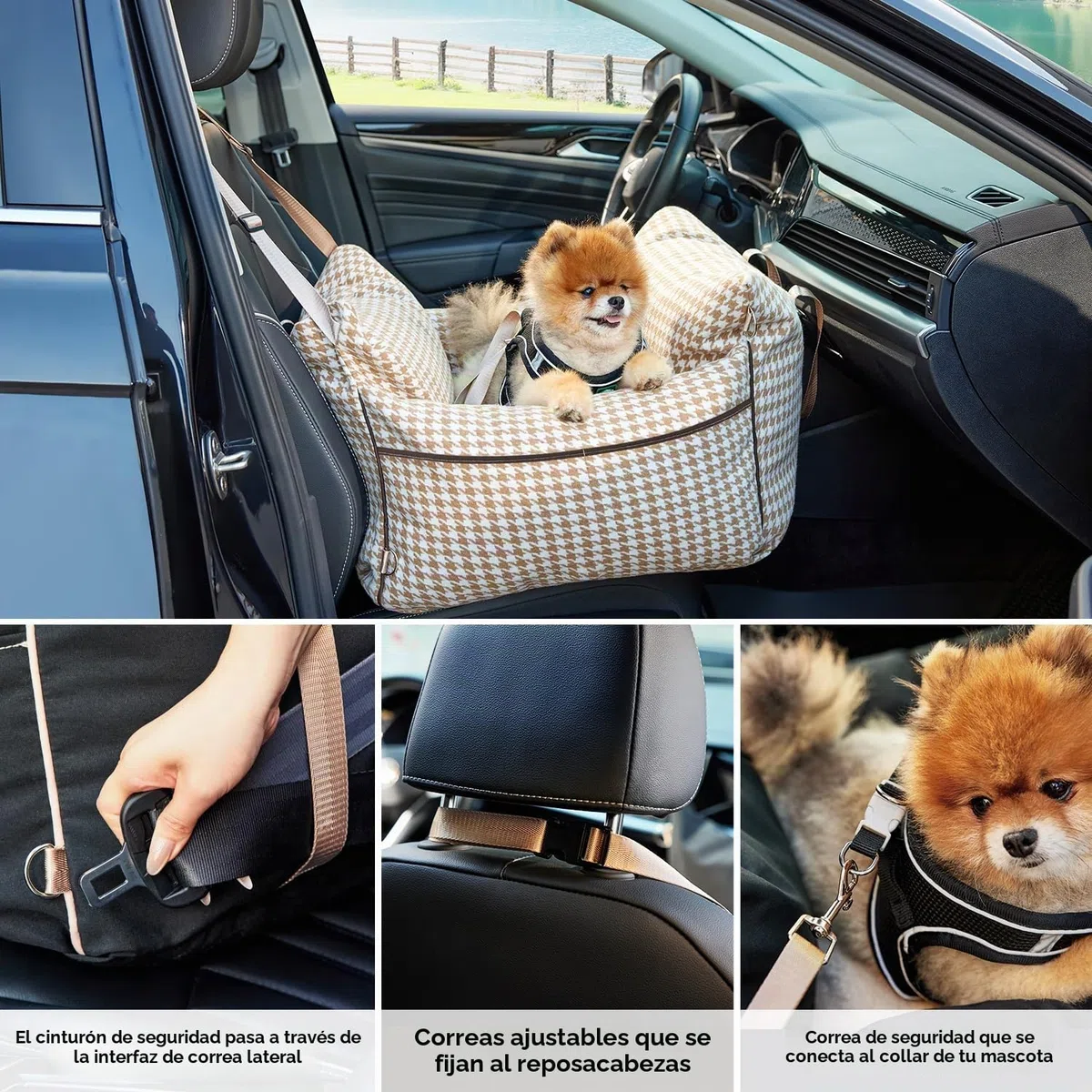 ZOMISIA Asiento de coche para perros pequeños, asiento elevador impermeable para mascotas para automóvil con correa de seguridad con clip, transportador de viaje suave para cachorros de hasta 25