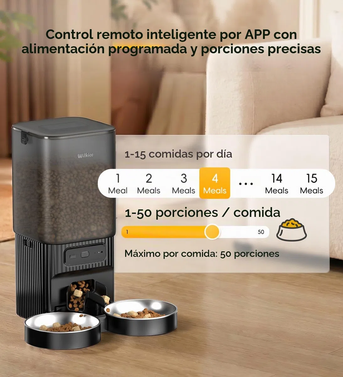 Comedero automático, 2 Cuencos, 7L, App, con Temporizador Wi-Fi 2.4G y 5G