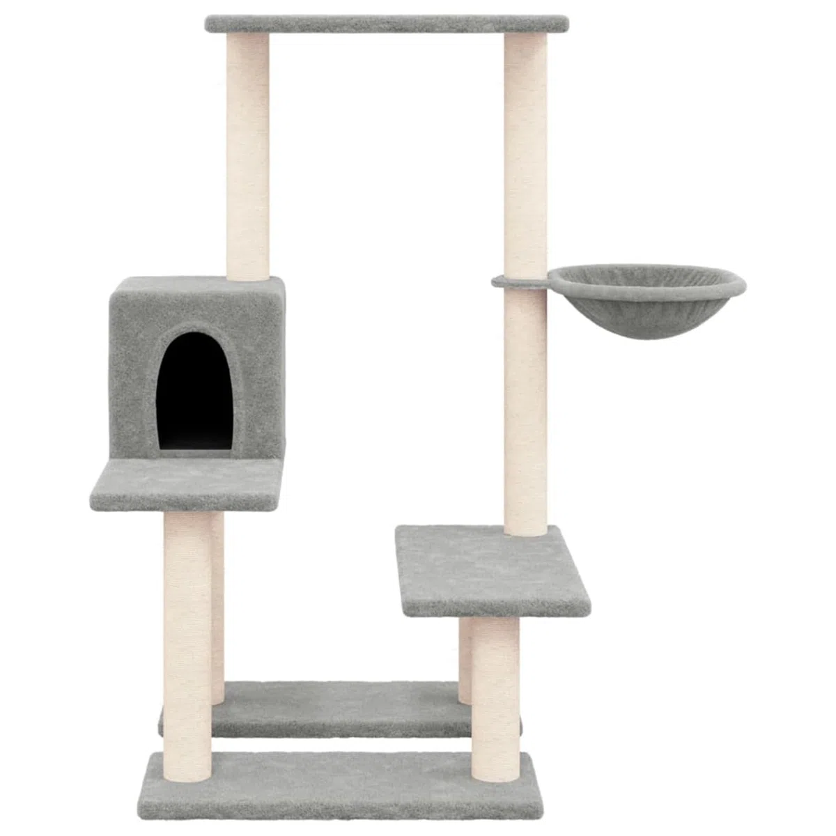 LAPOOH Rascador para Gatos con Postes de sisal, Rascador Gato, Arbol Rascador para Gatos, Gatos Accesorios, Torre Gatos, Arranhador para Gatos, Casa para Gatos, Gris Claro 94,5 cm