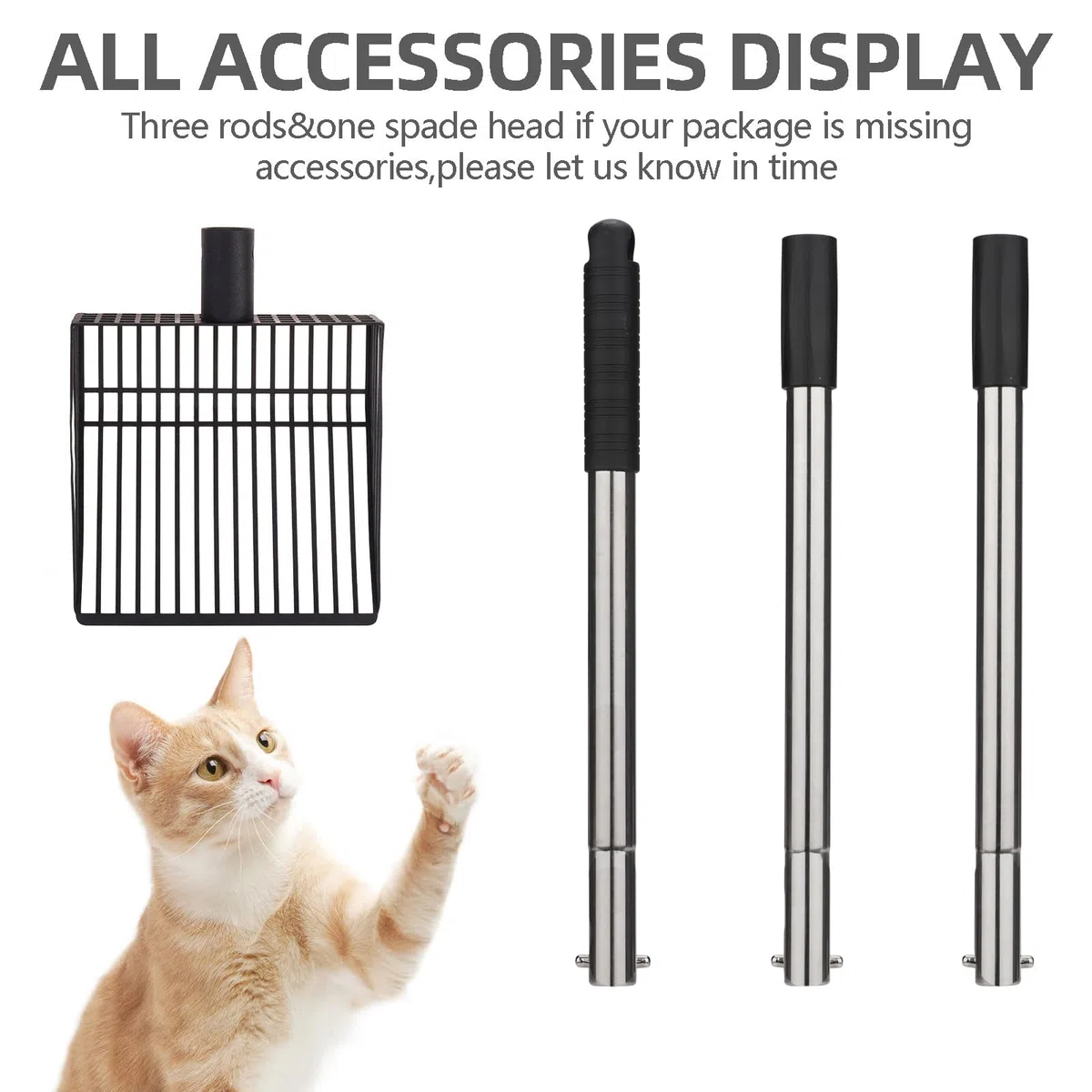 PUPTECK Cuchara de arena para gatos de tamizado rápido, pala de metal de mango largo con pala profunda, tamiz de arena para gatos resistente y antiadherente, accesorios para gallineros