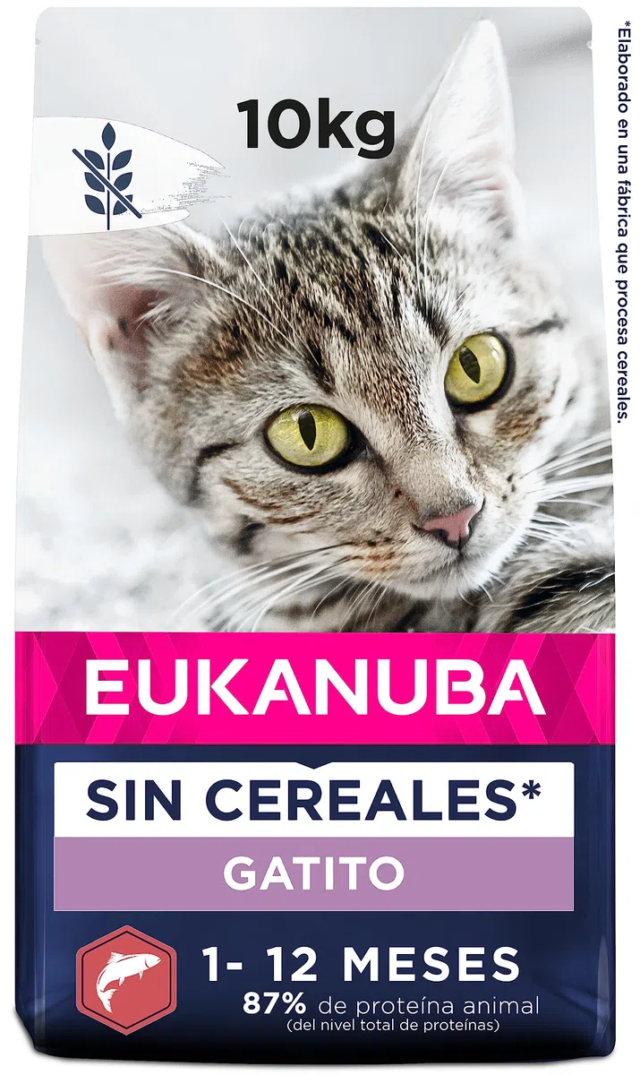 EUKANUBA Grain Free Alimento Seco para Gatitos en Crecimiento, Alimento Seco Premium Rico en Salmón para Gatitos, 10 kg