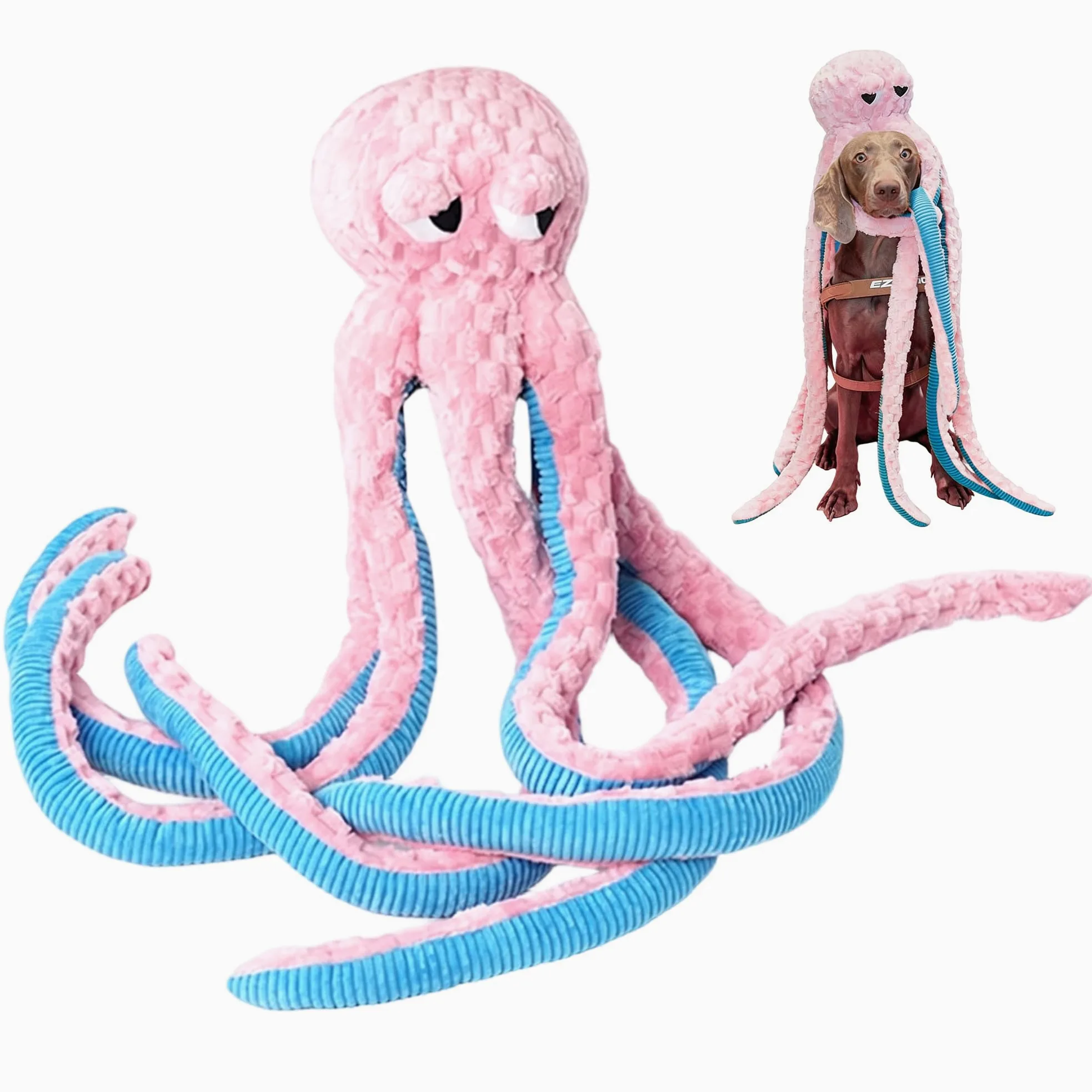 Potaroma Juguete de pulpo largo para perro, juguete de peluche chirriante extra largo de 3.2 pies, juguete interactivo duradero para masticar para el aburrimiento (rosa)